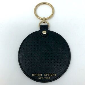 Henri Bendel Black and White Stripe Round Bag Tag Pin Charm Holder